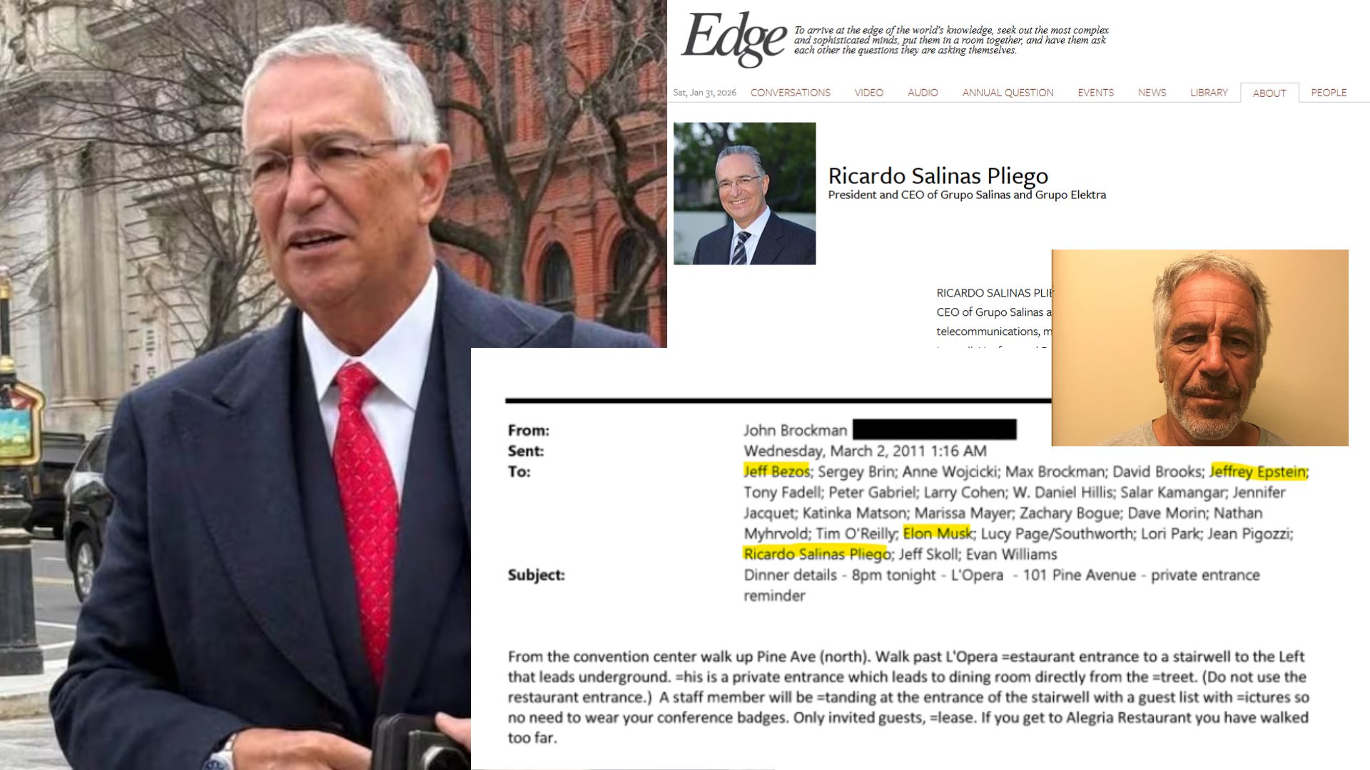 Aparece el empresario Ricardo Salinas Pliego en 26 archivos del caso Epstein