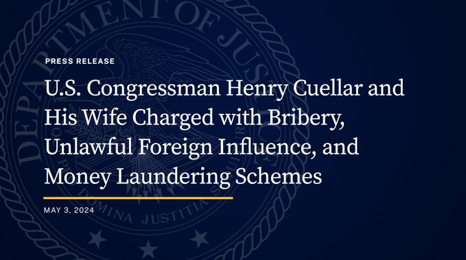 Acusan al congresista demócrata, Henry Cuellar, de aceptar sobornos de banco mexicano