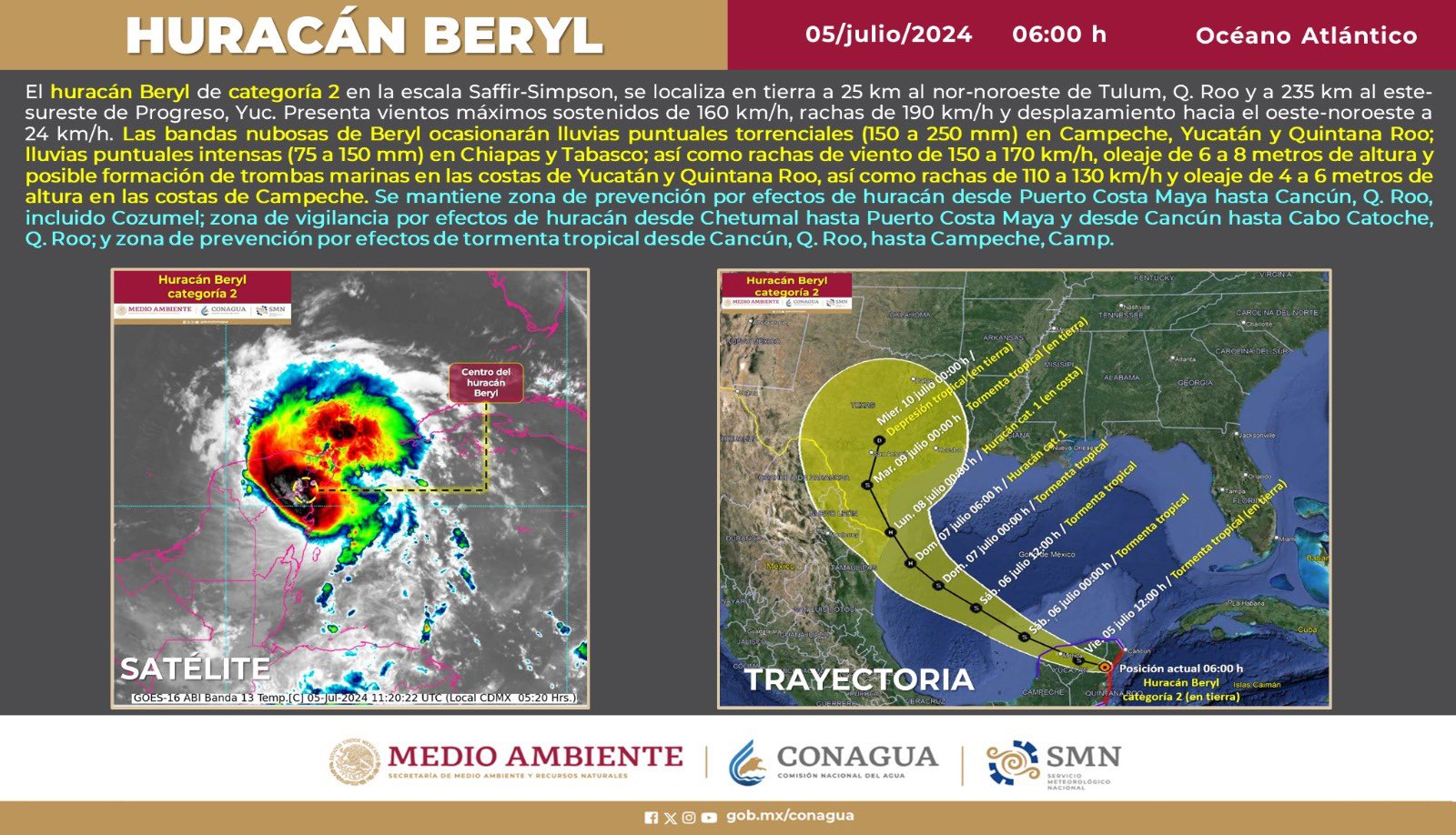 Toca tierra el huracán Beryl al norte de Quintana Roo