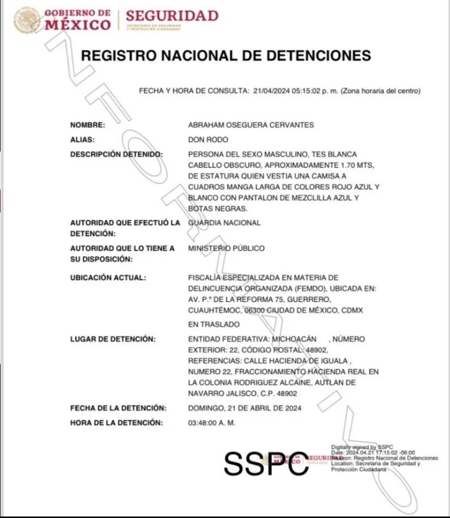 Detienen a Abraham Oseguera Cervantes, alias "Don Rodo", hermano de “El Mencho”.
