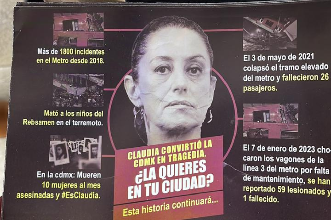 Encuentran propaganda contra la jefa de Gobierno de la CDMX en la Alcaldía Cuauhtémoc.