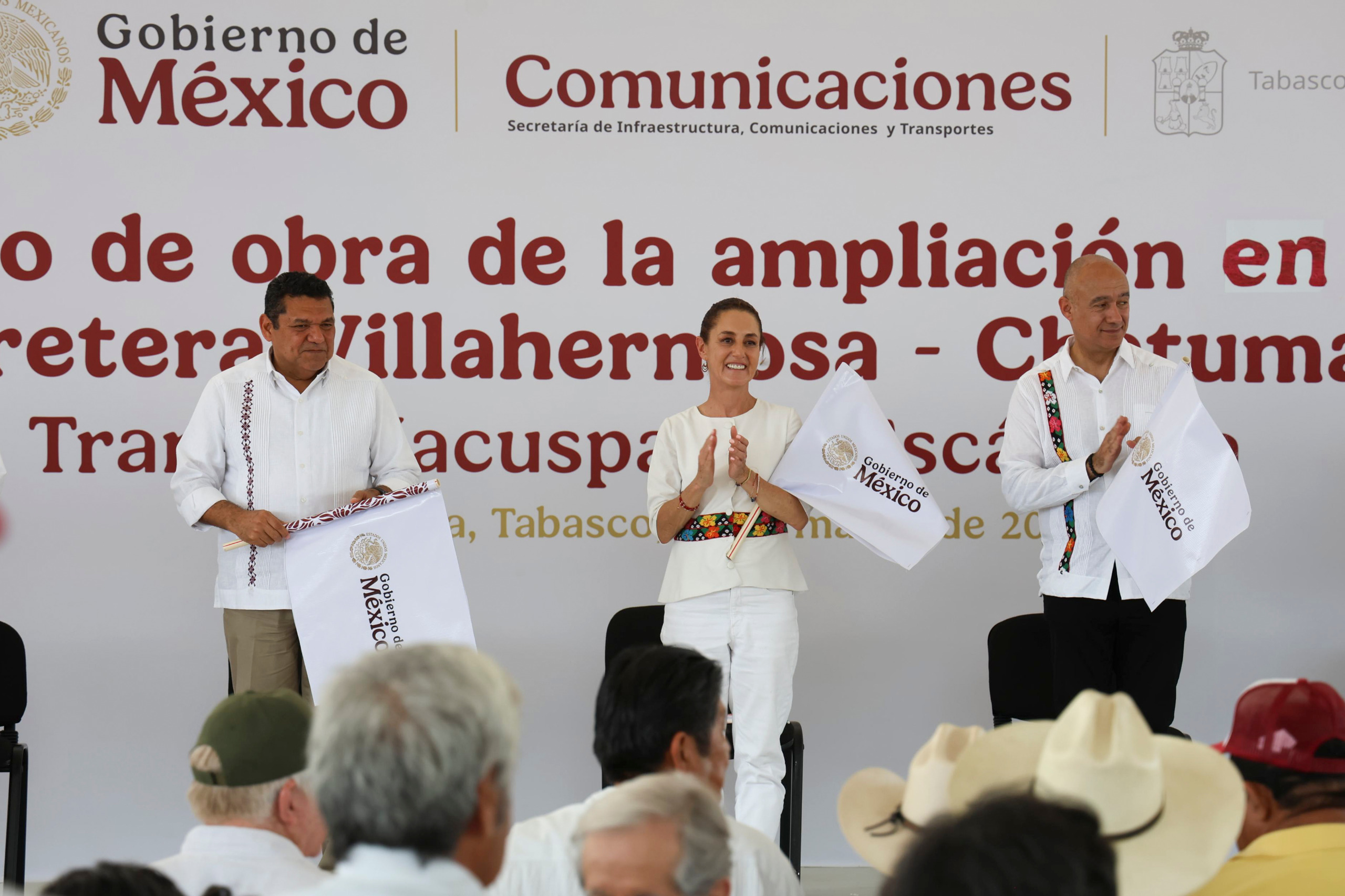 Encabeza la presidenta Claudia Sheinbaum el inicio de las obras de ampliación de la carretera Macuspana-Escárcega, en Tabasco